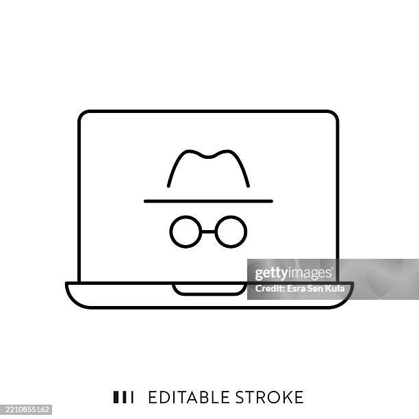 spyware line icon design with editable stroke. - malware attack stock illustrations