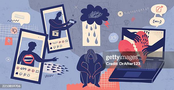 ilustrações de stock, clip art, desenhos animados e ícones de cyber bullying - ferido