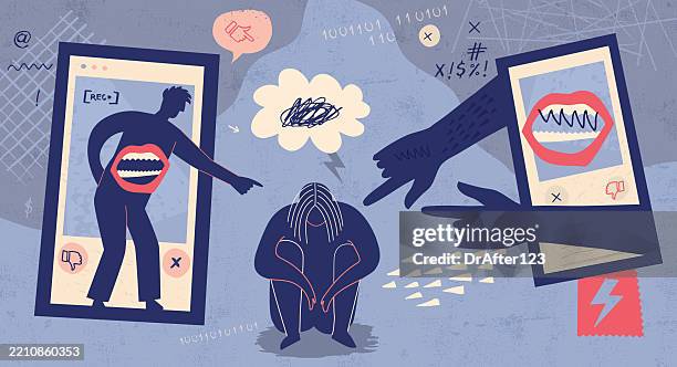 ilustraciones, imágenes clip art, dibujos animados e iconos de stock de cyber bullying - image troll