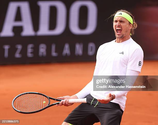 Alexander Zverev of Germany celebrates after winning his quarter final match against Tallon Griekspoor of the Netherlands on day seven of the BMW...