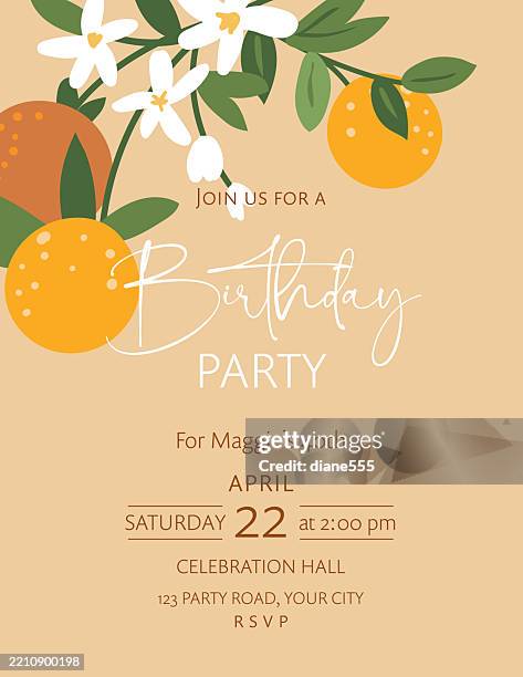 oranges party invitation template - orange blossom stock illustrations