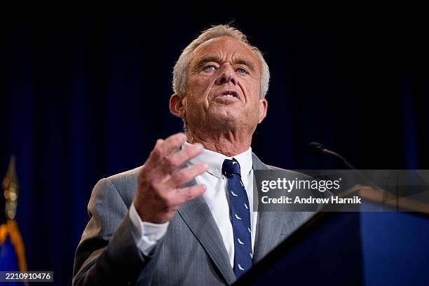 Health and Human Services Secretary Robert F. Kennedy Jr. Speaks at a news conference at the Health and Human Services Department on April 22, 2025...