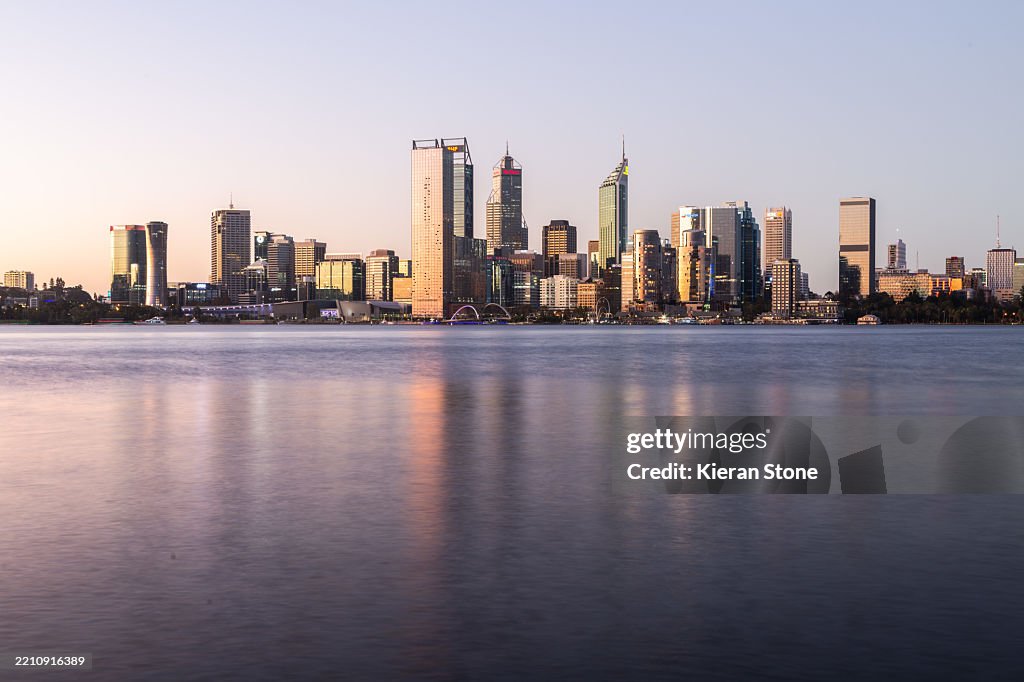 Perth City Skyline from South Perth Over Swan River