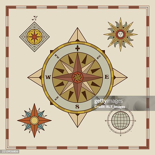 vintage-inspired compass rose designs - star compass stock illustrations