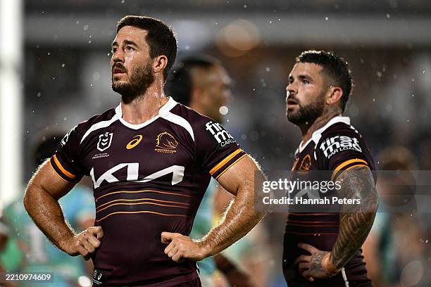 Ben Hunt of the Broncos reacts during the round seven NRL match between New Zealand Warriors and Brisbane Broncos at Go Media Stadium, on April 19 in...