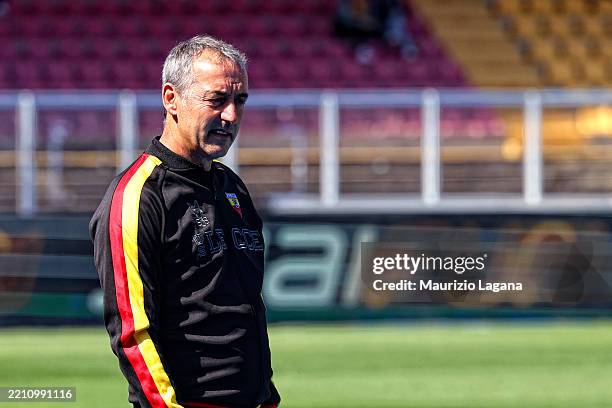 Head coach of Lecce Marco Giampaolo looks on prior the Serie A match between Lecce and Como at Stadio Via del Mare on April 19, 2025 in Lecce, Italy.