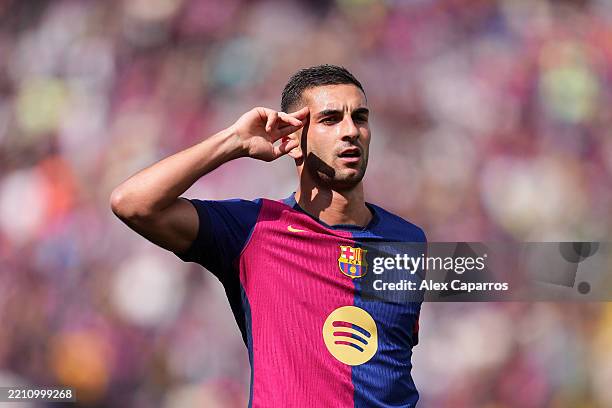 Ferran Torres of FC Barcelona celebrates scoring his team's first goal during the La Liga match between FC Barcelona and RC Celta de Vigo at Estadi...