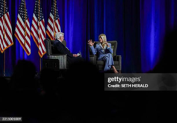 United States attorney general Pam Bondi speaks with US Republican Representative Hal Rogers of Kentucky at the Rx Illicit Drug Summit at the Grand...