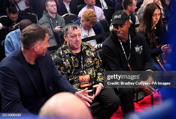 Promoter Eddie Hearn speaks with Nigel Benn during a public workout at The Pelligon, London. Picture date: Wednesday April 23, 2025.