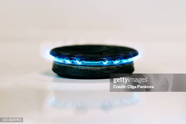 burning gas on a stove with a blue flame - propane heat stock pictures, royalty-free photos & images