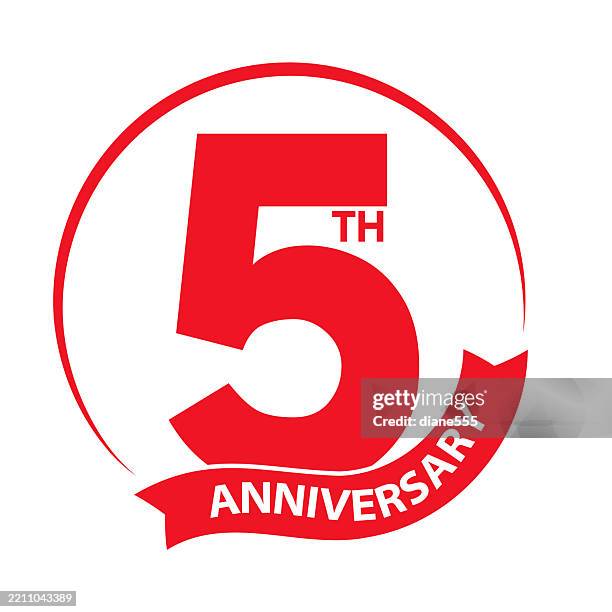 red number 5th anniversary with ribbon on a transparent background - anniversary stock illustrations