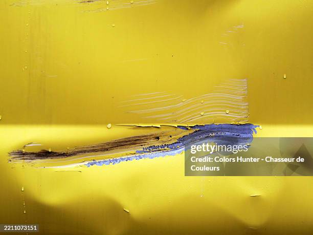close-up of the yellow body of a wrecked car. raindrops. rough texture. sunlight. manhattan, new york state, united state. - car bodywork stock pictures, royalty-free photos & images