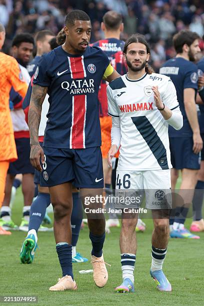 Presnel Kimpembe, Ilyes Housni of Le Havre celebrate the victory following the Ligue 1 football match between Paris Saint-Germain and Le Havre AC at...