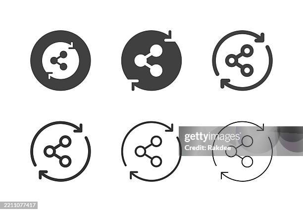 sharing symbol with arrow circle icons - multi series - sharing stock illustrations