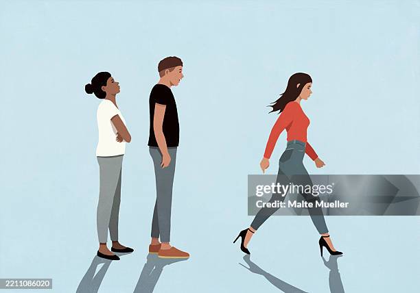 illustrations, cliparts, dessins animés et icônes de angry girlfriend watching boyfriend staring at beautiful woman walking by in high heels - trois personnes