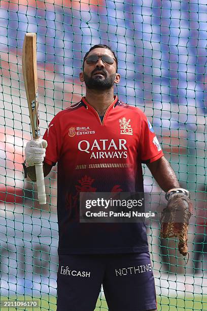 Dinesh Karthik batting coach and mentor for Royal Challengers Bengaluru prior to the 2025 IPL match between Punjab Kings and Royal Challengers...