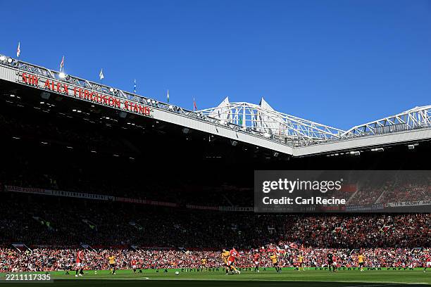 General view inside the stadium as Manuel Ugarte of Manchester United passes the ball during the Premier League match between Manchester United FC...