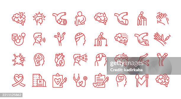 stroke line icon set. group of object. - ischemic stroke stock illustrations