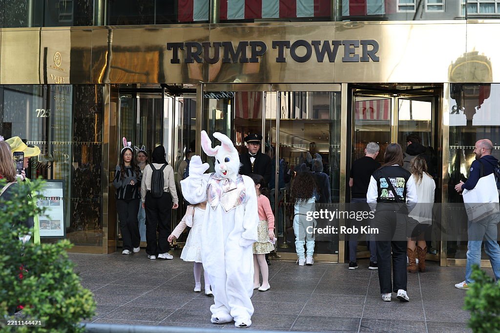 Bonnet Trump The Easter Bunny greets people at Trump Tower during the 2025 New ...