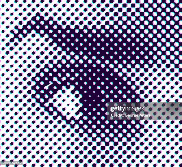 extreme close up of female eye with half tone dot pattern and glitch technique - halftone eye stock illustrations