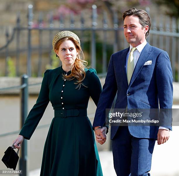 Princess Beatrice and Edoardo Mapelli Mozzi attend the traditional Easter Sunday Mattins Service at St George's Chapel, Windsor Castle on April 20,...