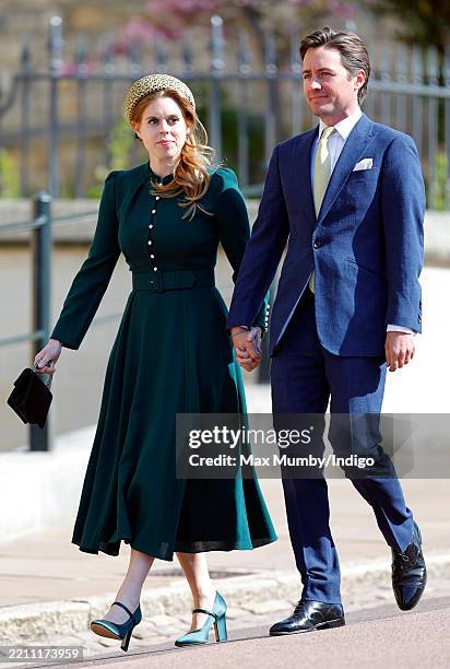 Princess Beatrice and Edoardo Mapelli Mozzi attend the traditional Easter Sunday Mattins Service at St George's Chapel, Windsor Castle on April 20,...