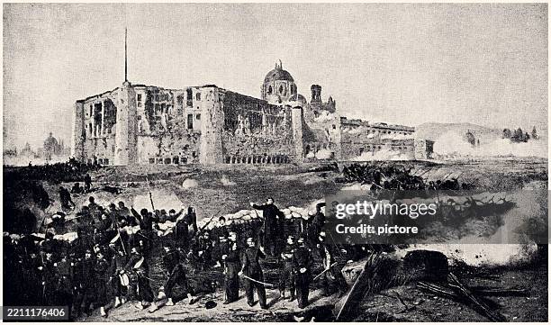 the french troops in mexico : capture of the town of puebla xxxl - puebla mexico stock illustrations