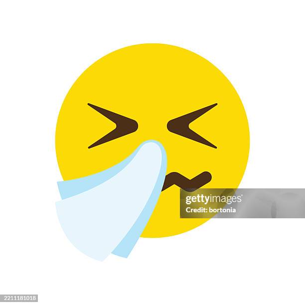 sneezing face emoji icon - cough or sneeze into elbow stock illustrations