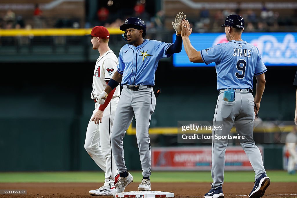 Simpson Rays Baseball Player Tampa Bay Rays shortstop Chandler Simpson reacts after hitting a ...