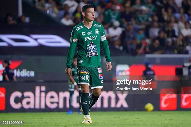 James Rodriguez of Leon walks during the 17th round match between Leon and Monterrey as part of the Torneo Clausura 2025 Liga MX at Leon Stadium on...
