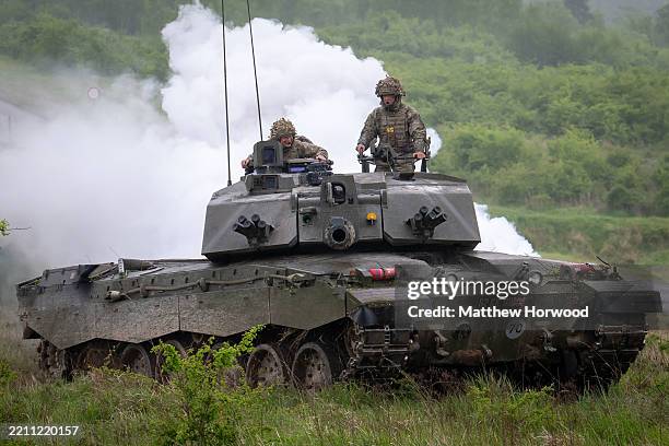 Challenger tank in operation during operation Ghaulish on April 24, 2025 in Sissonne, France. Soldiers from 1st Battalion The Royal Welsh are honing...