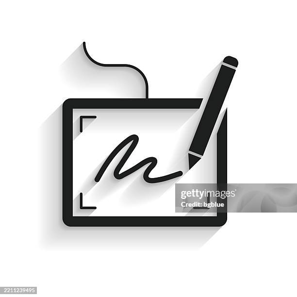 electronic signature. icon with long shadow on white background - using tablet isolated stock illustrations