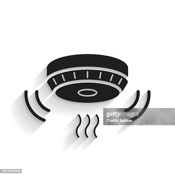 ilustraciones, imágenes clip art, dibujos animados e iconos de stock de detector de humo. icono con sombra larga sobre fondo blanco - smoke-detector-with-smoke