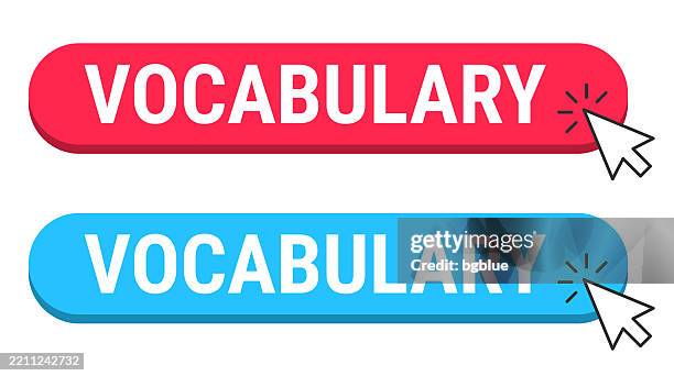 vocabulary - red and blue buttons with cursor on white background - glossary stock illustrations
