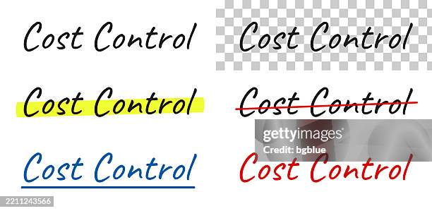 cost control - handwritten text, highlighted, crossed out, underlined on blank background - cost control stock illustrations