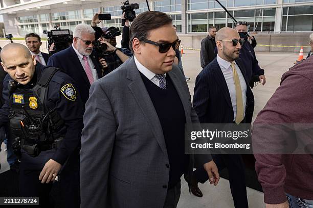 George Santos, former Representative from New York, arrives at federal court in Central Islip, New York, US, on Friday, April 25, 2025. Former US...