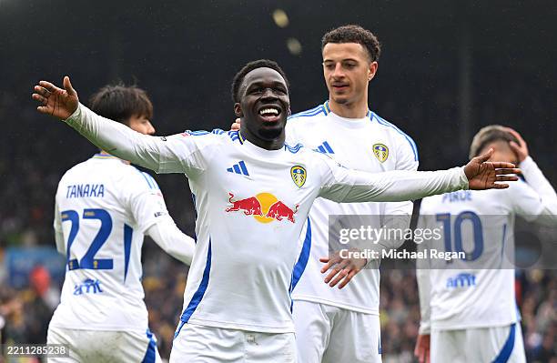 Wilfried Gnonto of Leeds United celebrates scoring his team's sixth goal during the Sky Bet Championship match between Leeds United FC and Stoke City...