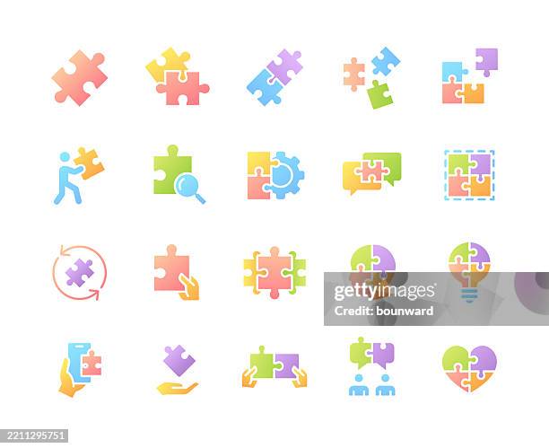 puzzle color gradient icons. vector - work in progress board stock illustrations