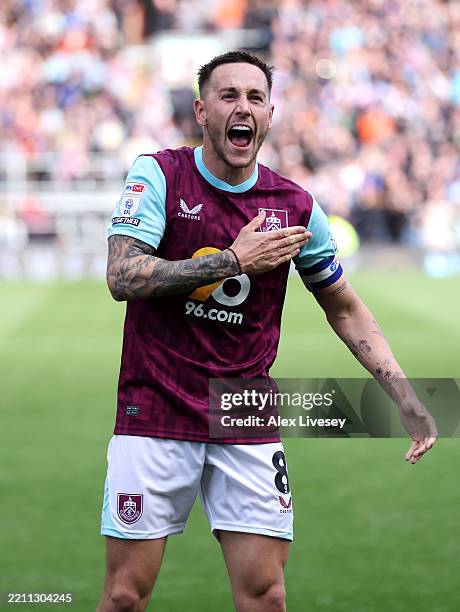 Josh Brownhill of Burnley celebrates scoring his team's second goal from the penalty-spot during the Sky Bet Championship match between Burnley FC...