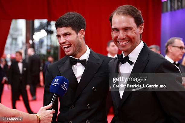 Carlos Alcaraz and Rafa Nadal are seen at the Laureus World Sports Awards Madrid 2025 at Galería de Cristal on April 21, 2025 in Madrid, Spain.