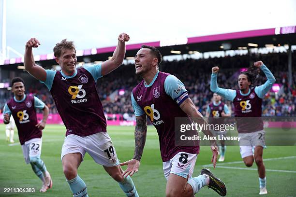 Josh Brownhill of Burnley celebrates scoring his team's second goal from the penalty-spot during the Sky Bet Championship match between Burnley FC...