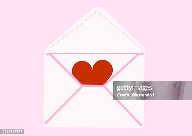 illustration of an open envelope with a heart symbol on a pink background - open envelope stock-grafiken, -clipart, -cartoons und -symbole