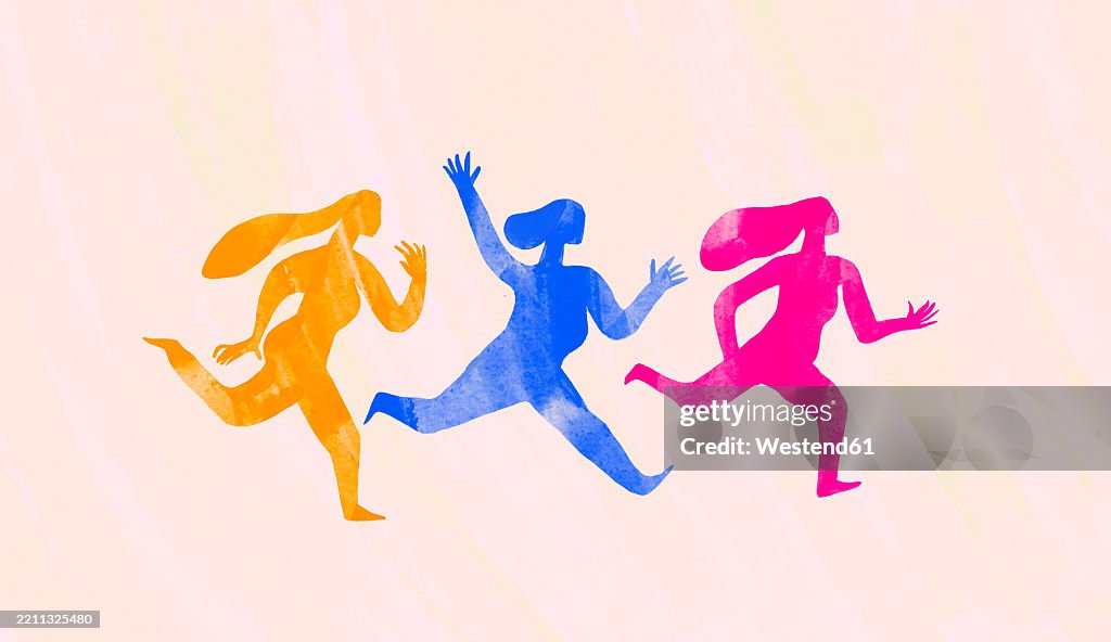 Freedom Stylized Minimalist Illustration Of Stylized Female Silhouettes In Bright Colors ...