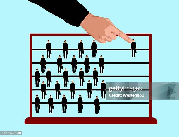 illustration of a hand selecting a businessman on an abacus representing human resource management - abacus stock illustrations