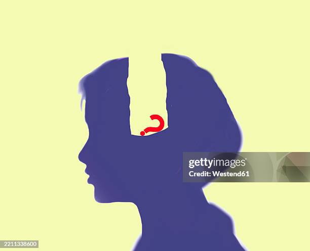silhouette of a head with a question mark symbolizing mental health and psychology - introspection stock illustrations