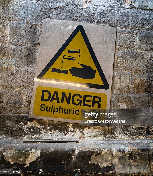old sulfuric acid warning sign - lab safety signs stock pictures, royalty-free photos & images