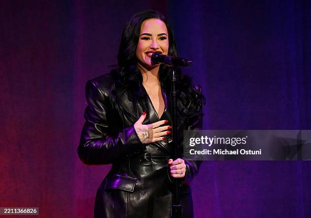 Demi Lovato performs onstage during Caron Treatment Centers' New York Gala at Cipriani 42nd Street on April 21, 2025 in New York City.