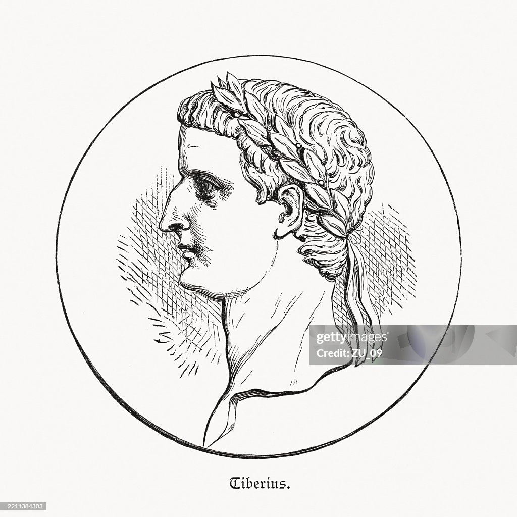 Tiberius Rome Roman Emperor Tiberius Wood Engraving Published 1894 High-Res Vector ...