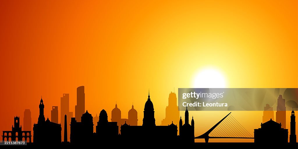 Buenos Aires Skyline Silhouette (All Buildings Are Complete, Moveable and Highly Detailed)
