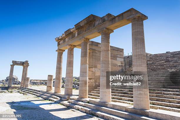 columns and steps of the acropolis in lindos - rhodes stock pictures, royalty-free photos & images